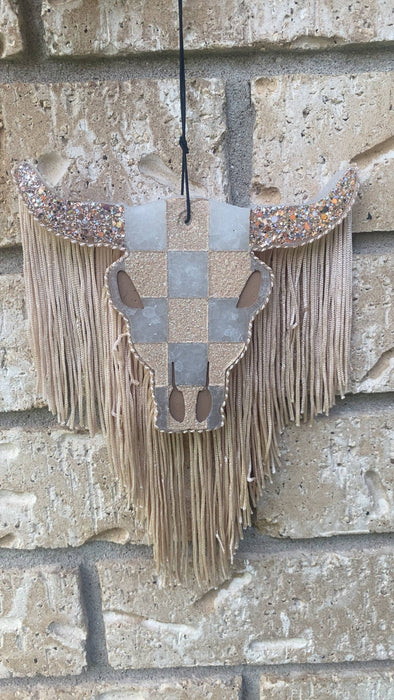 Checkered Bull Skull Freshie Gussied Up