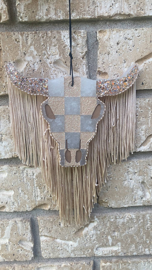 Checkered Bull Skull Freshie Gussied Up