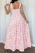 Pink Floral Print Knot Straps High Waist Flared Maxi Dress Dear lover