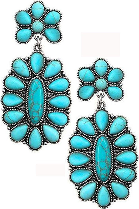 Western Concho Cable Gemstone Flower Earring