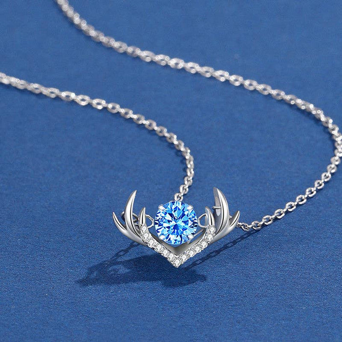 Deer Antler Dancing Stone Necklace in 925 Sterling Silver