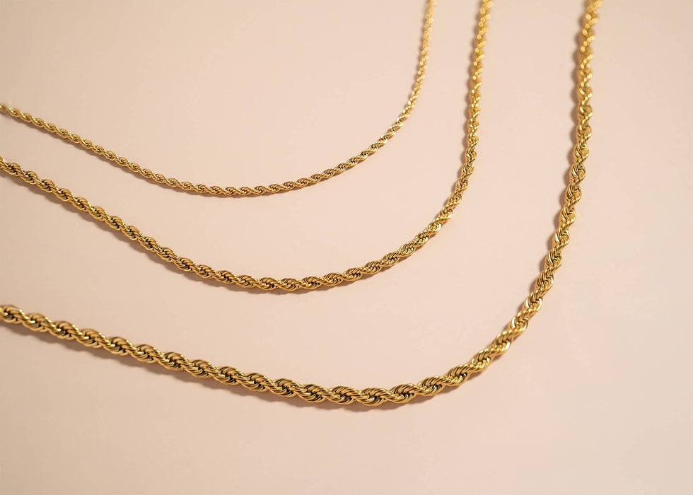 Gold Rope Chain Necklace Stainless Steel