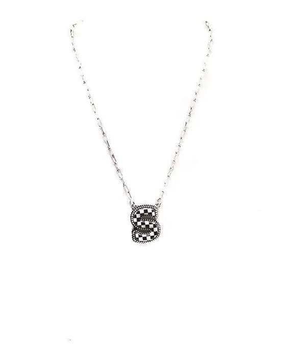 Checkered Bubble Initial Necklace