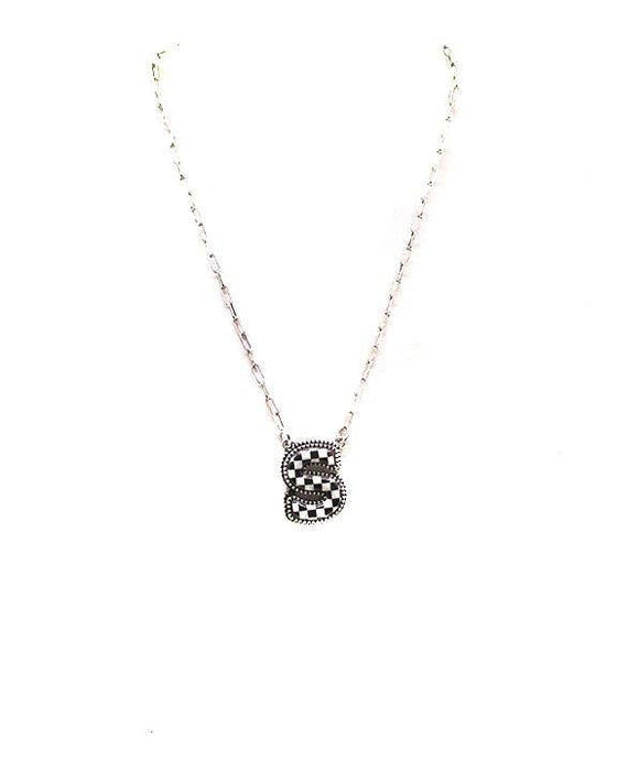 Checkered Bubble Initial Necklace Snowing West