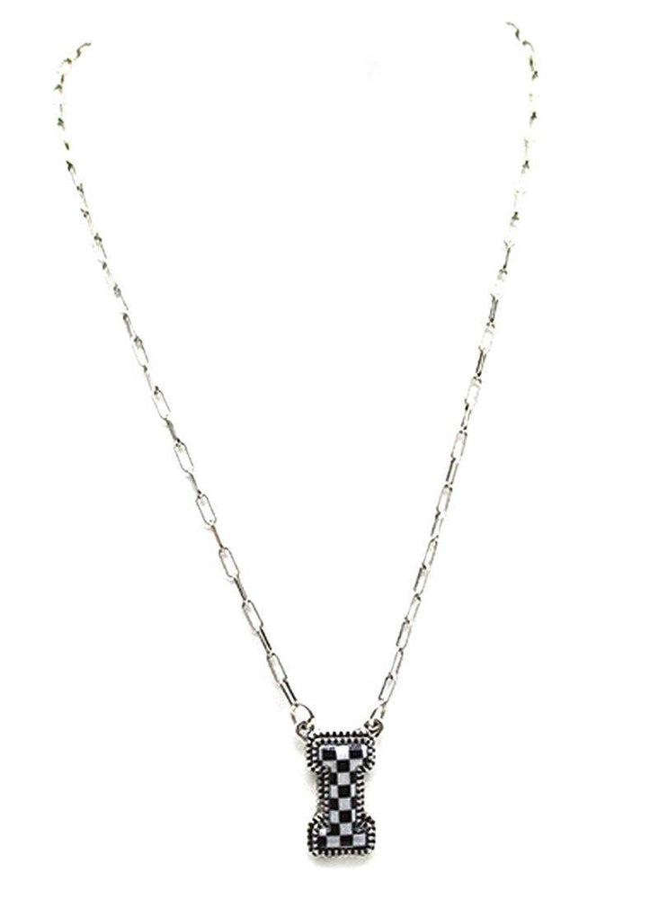 Checkered Bubble Initial Necklace Snowing West