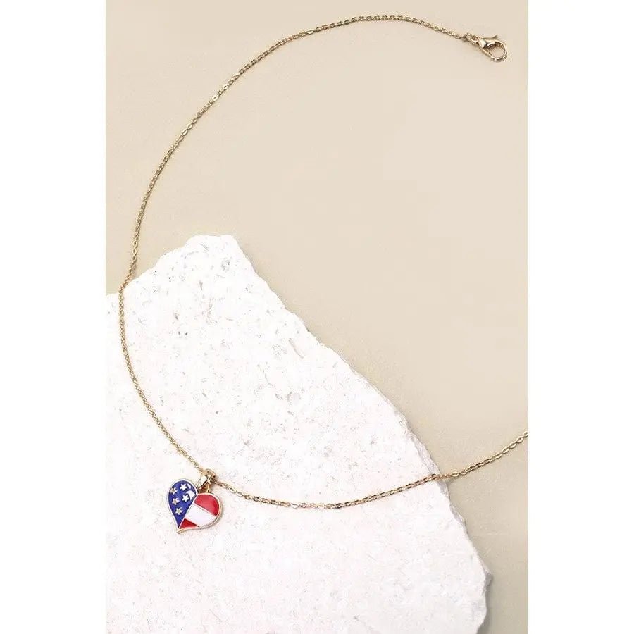 4th Of July Flag Heart Necklace - LECCE
