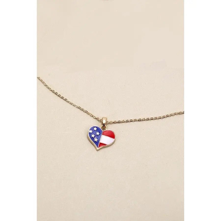 4th Of July Flag Heart Necklace - LECCE