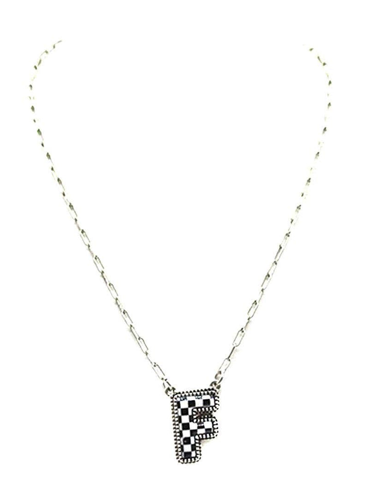Checkered Bubble Initial Necklace Snowing West
