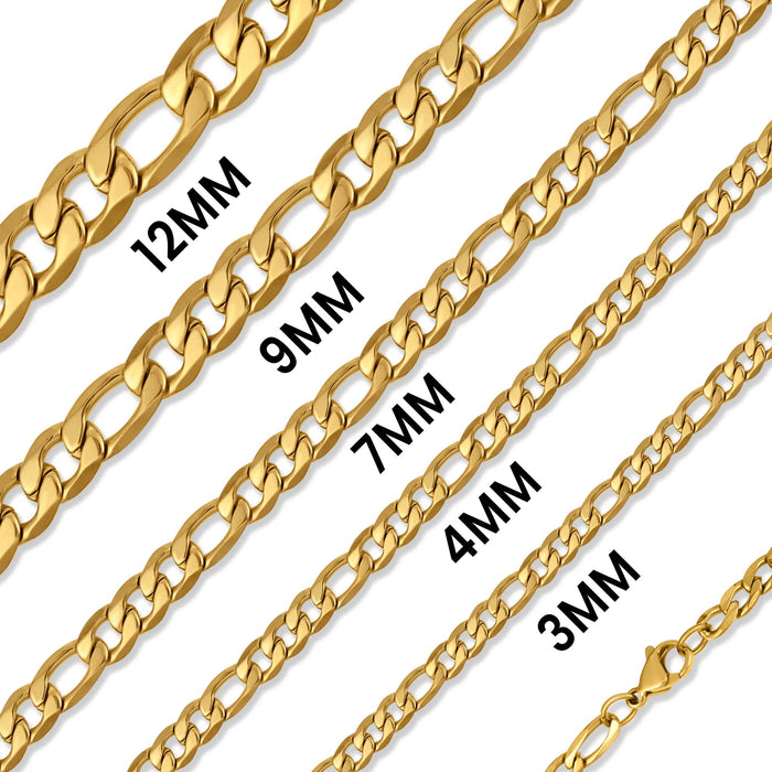 18K Gold Figaro Chain Necklace Stainless Steel