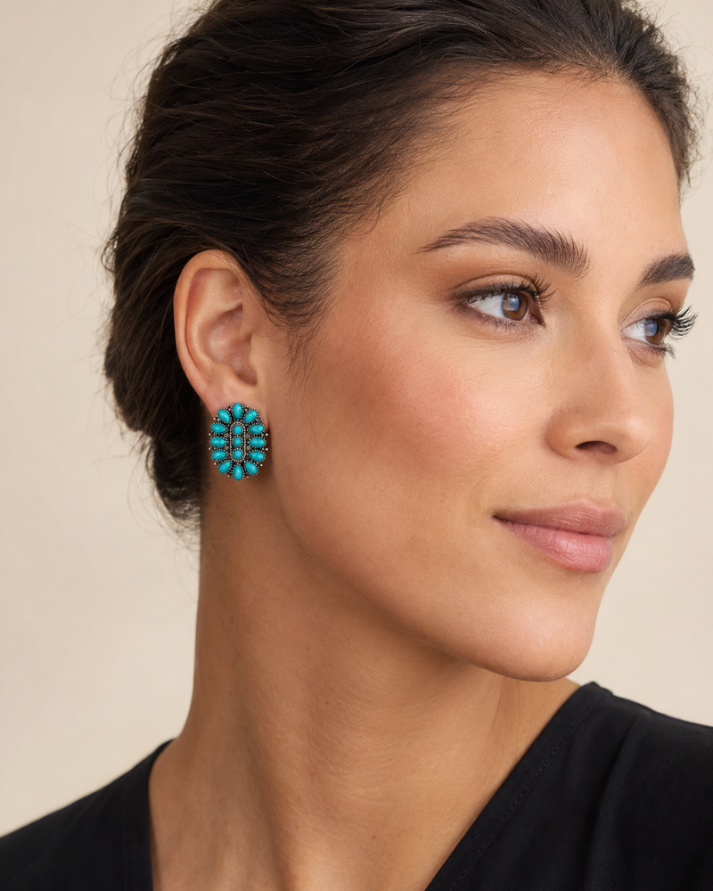 Western Concho Gemstone Stud Earring BlandiceJewelry