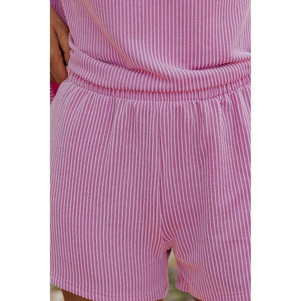 Phalaenopsis Ribbed Textured Knit Loose Fit Tee and Shorts Set Dear lover