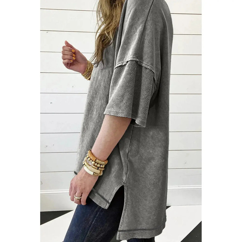 Philippine Gray Mineral Wash Exposed Seam Drop Shoulder Oversized Tee Dear lover