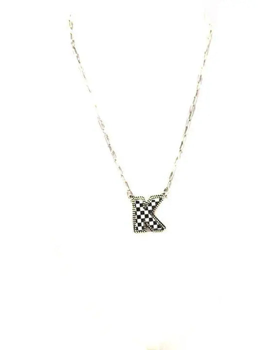 Checkered Bubble Initial Necklace