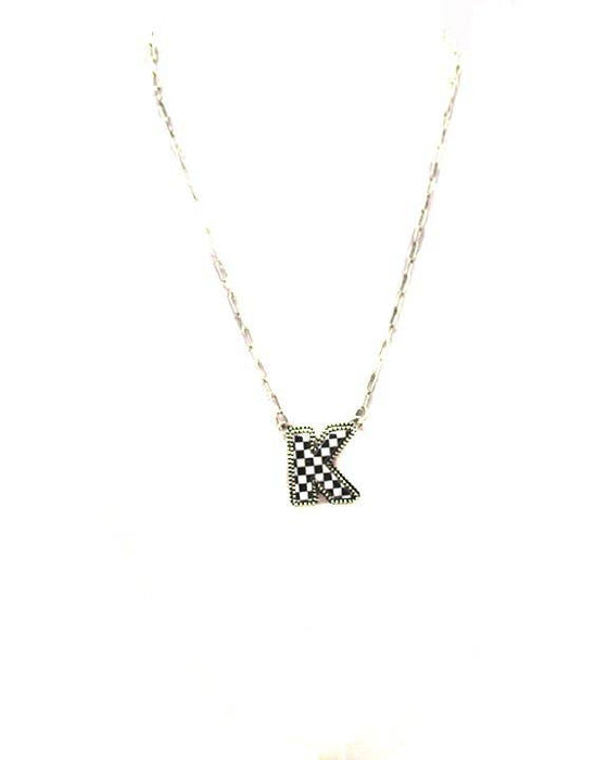 Checkered Bubble Initial Necklace Snowing West