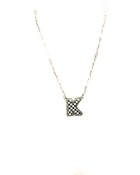 Checkered Bubble Initial Necklace Snowing West