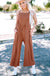 Gold Flame Textured Buttoned Straps Ruched Wide Leg Jumpsuit Dear lover