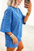 Blue Stripe Dropped Shoulder Tee Loose 2pcs Short Set Dear lover