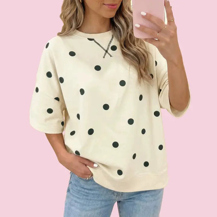 Polka Dot Print Crossed Seam Detail Oversize Tee