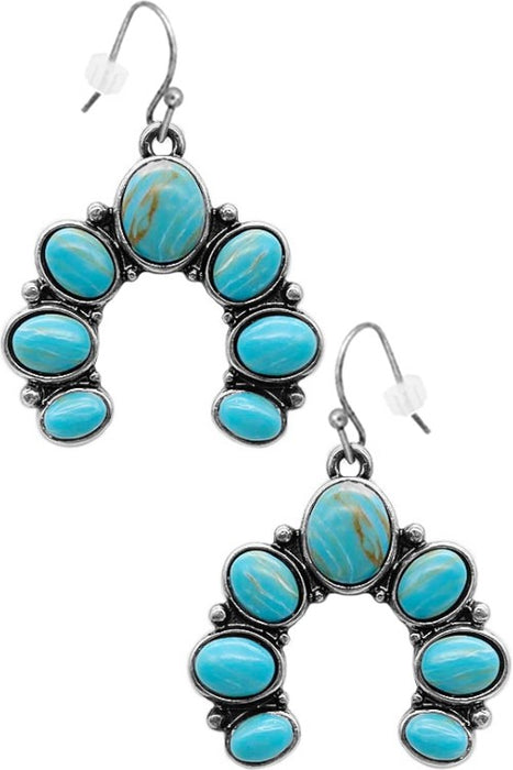 Western Concho Agate Stone Squash Blossom Earring
