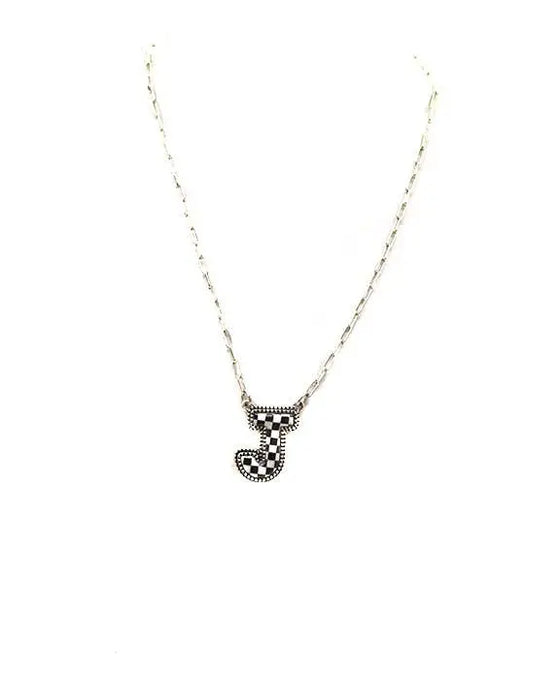 Checkered Bubble Initial Necklace