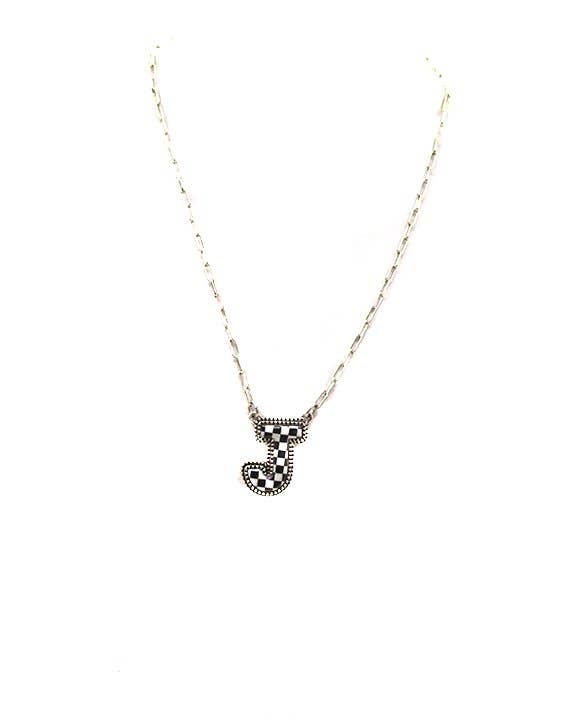 Checkered Bubble Initial Necklace Snowing West