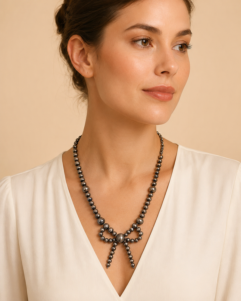 Western Navajo Pearl Ribbon Necklace Snowing West