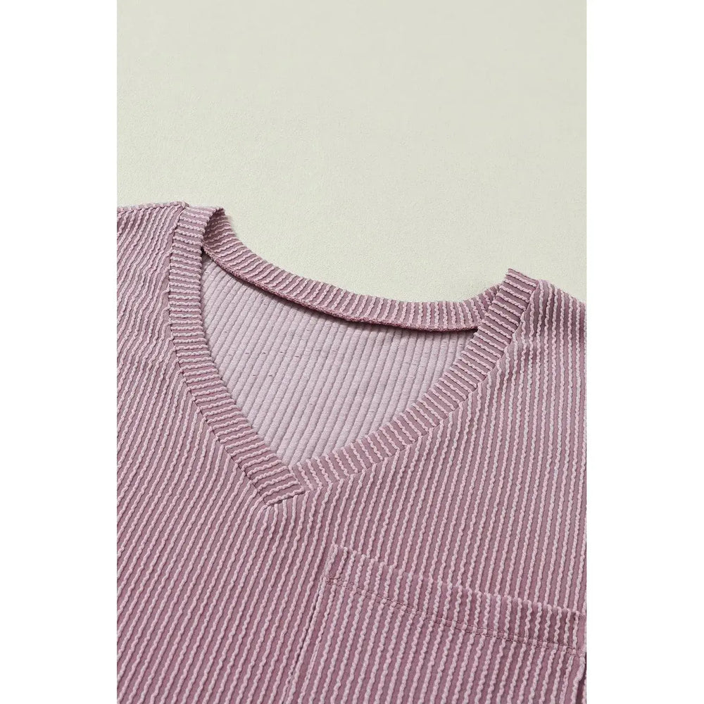 Valerian Corded V Neck Chest Pocket Loose T-shirt Dear lover