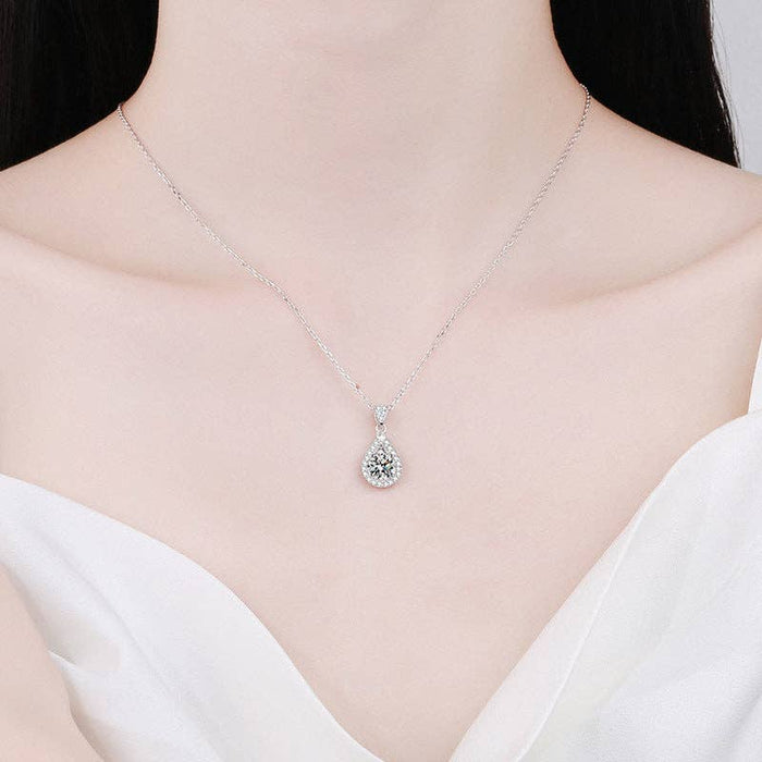Sterling Silver Moissanite Teardrop Pendant Necklace