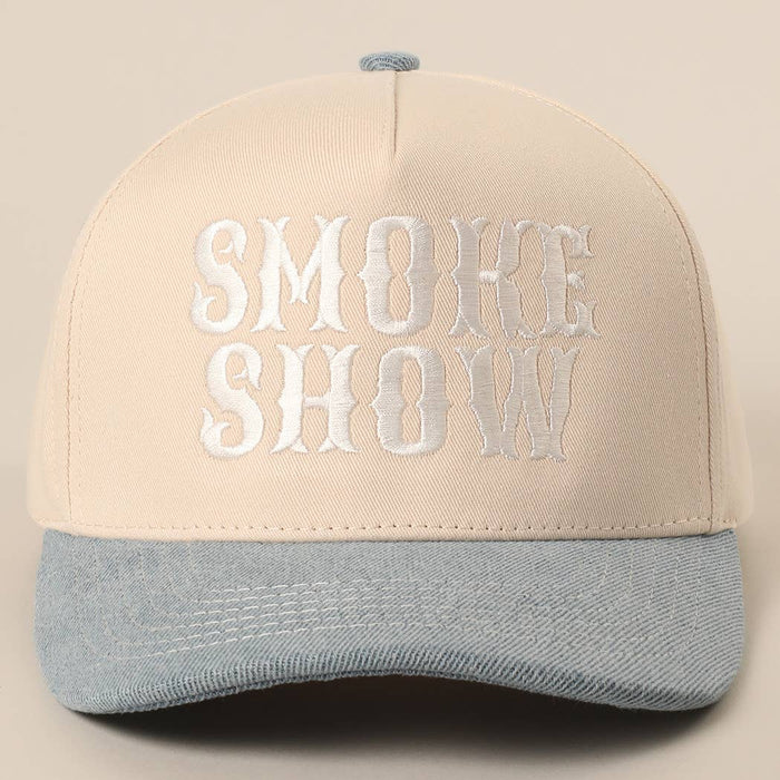 SMOKE SHOW Typographic Embroidery Baseball Cap Fashion City