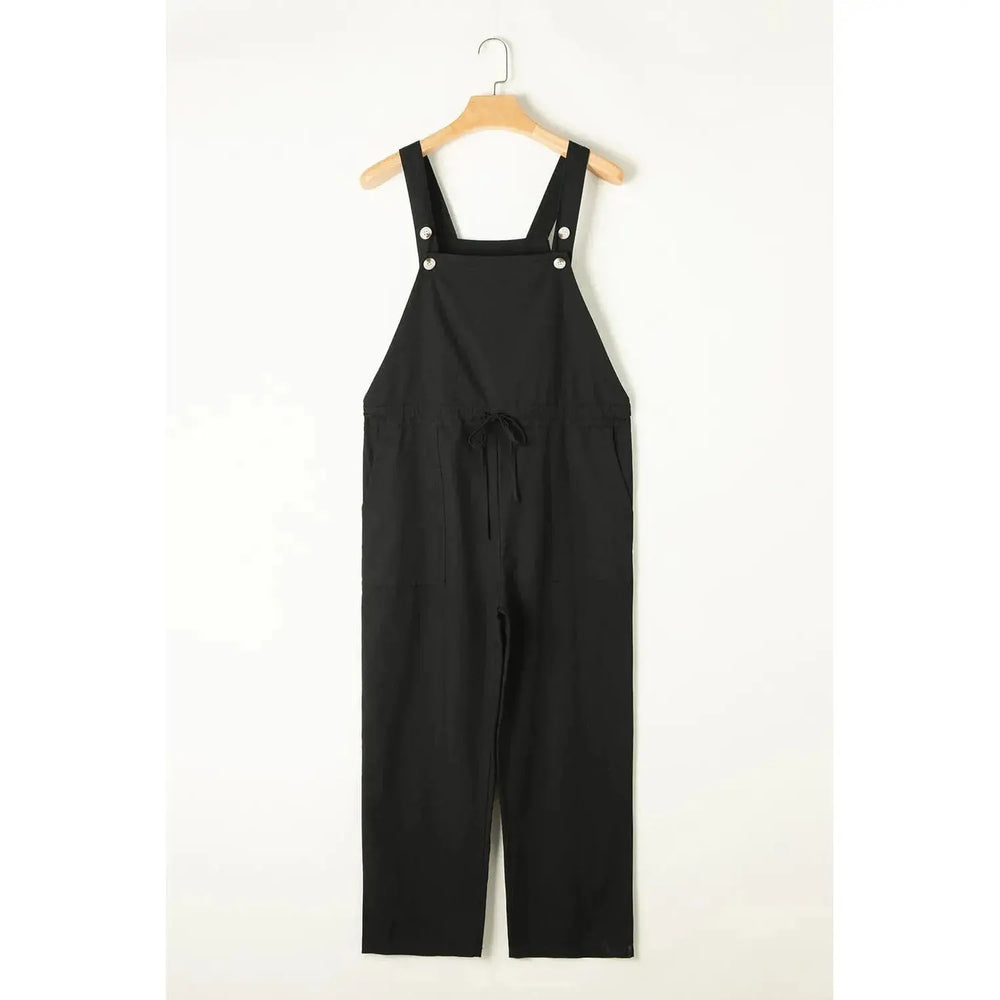Black Drawstring Buttoned Straps Cropped Overall Dear lover