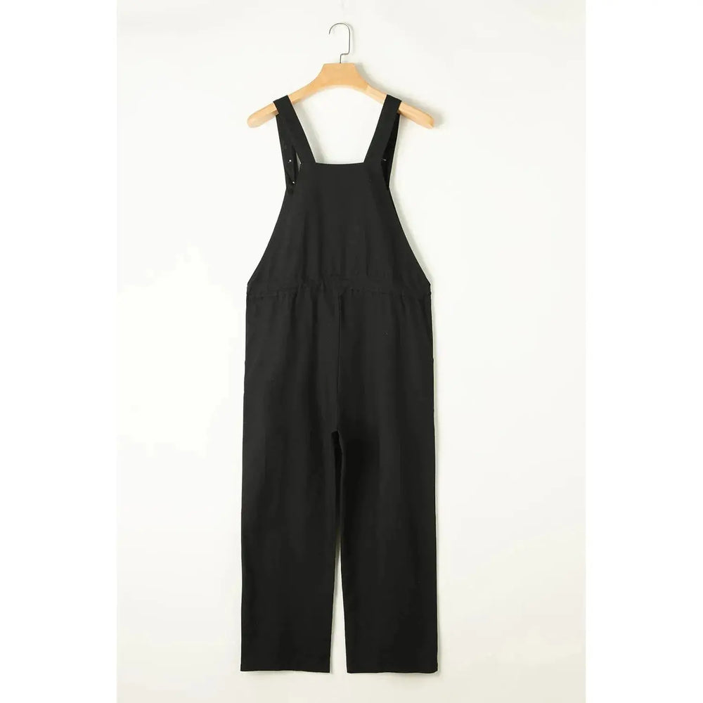 Black Drawstring Buttoned Straps Cropped Overall Dear lover