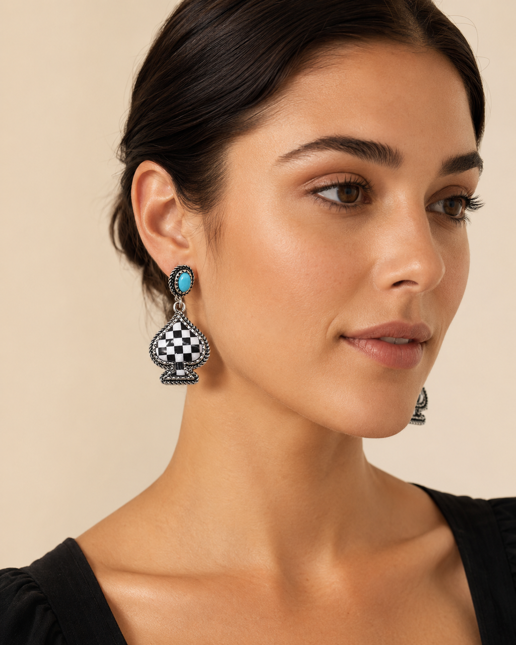 Checker Spade Dangle Earrings