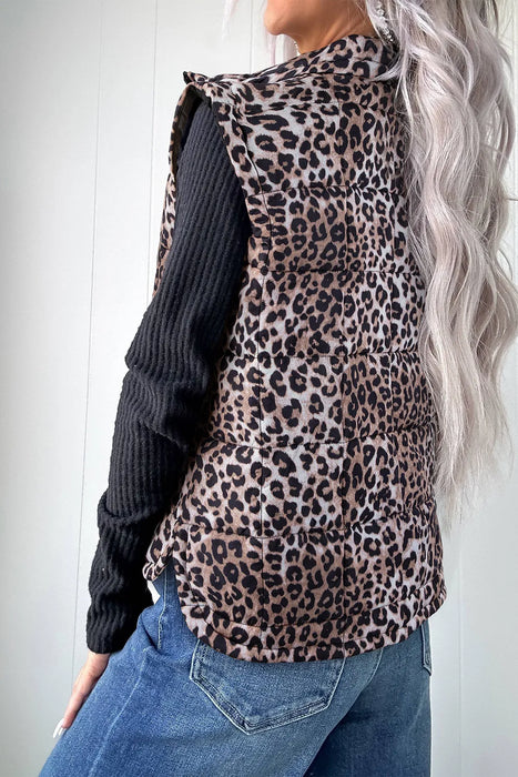 Leopard Quilted Puff Vest Dear lover