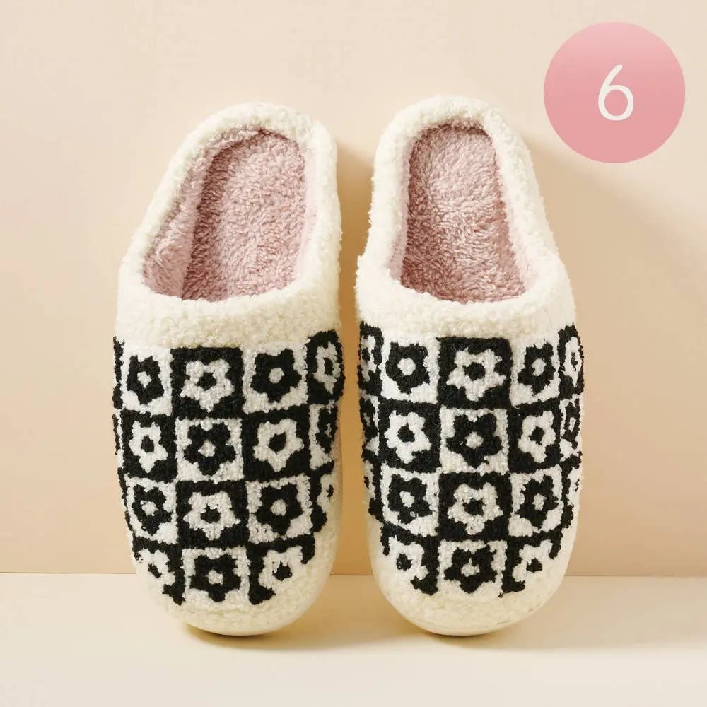 6Pairs - Floral Fuzzy Home Slippers - LECCE