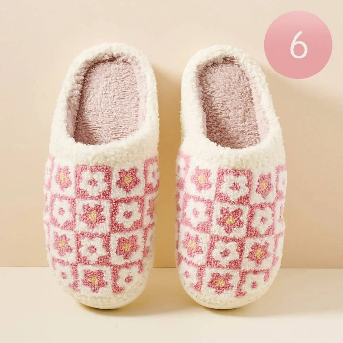 6Pairs - Floral Fuzzy Home Slippers - LECCE