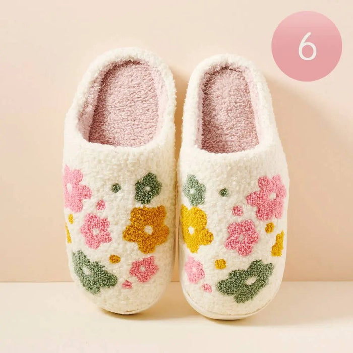 6Pairs - Floral Fuzzy Home Slippers - LECCE