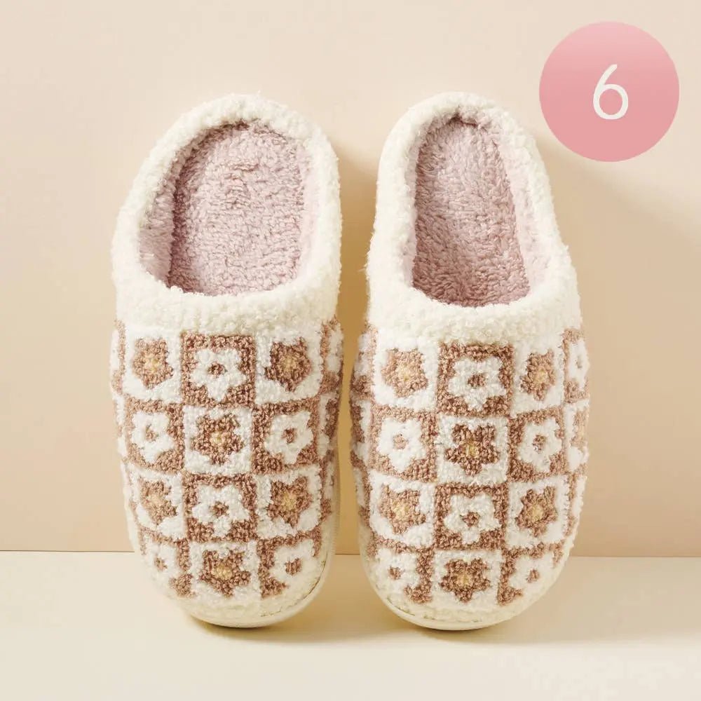 6Pairs - Floral Fuzzy Home Slippers - LECCE
