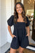 Black Denim Square Neck Smocked Short Puff Sleeve Flared Romper Dear lover