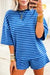 Blue Stripe Dropped Shoulder Tee Loose 2pcs Short Set Dear lover