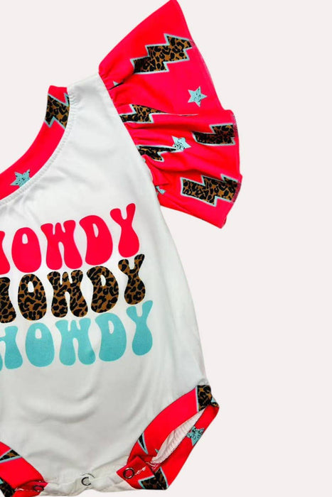 "HOWDY" one ruffle sleeve baby romper