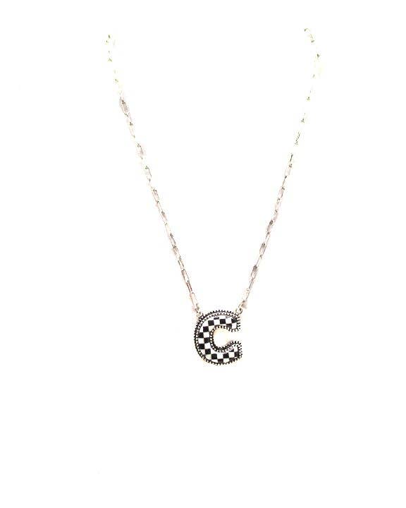 Checkered Bubble Initial Necklace Snowing West