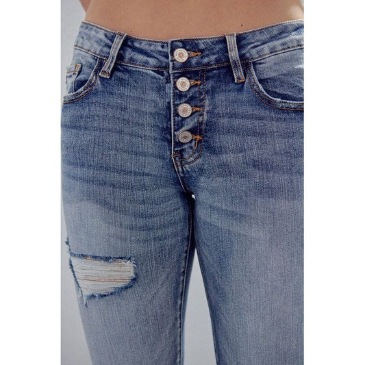 Mid rise button Fly Mom Jeans
