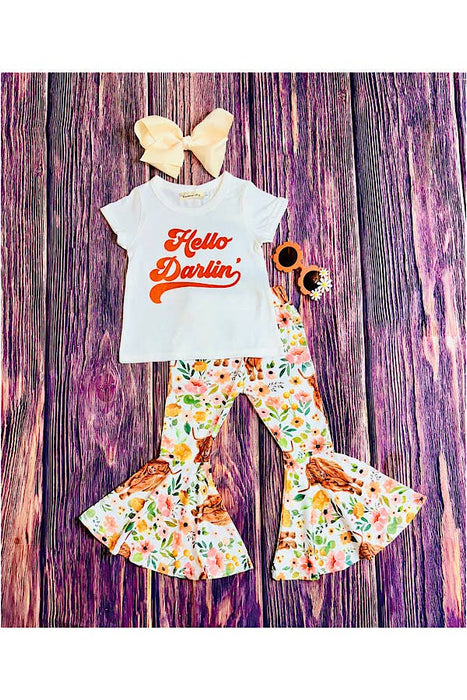 "HELLO DARLIN" bulls & floral print 2pc set XCH0333-20H