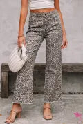 Brown Leopard Frayed Wide Leg High Waist Jeans Dear Lover