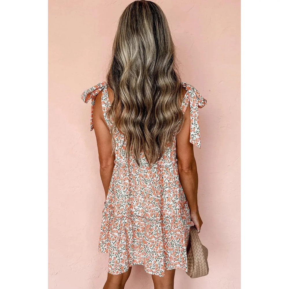 Orange Rose Floral Knotted Straps Tiered Babydoll Dress Dear lover