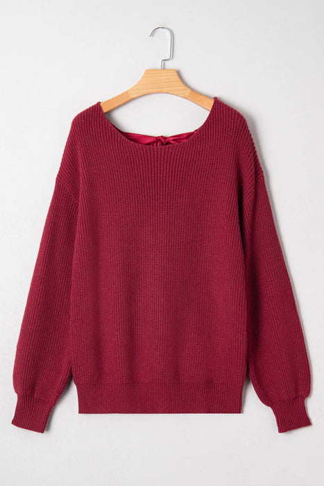 Ribbed Backless Ribbon Knot Sweater