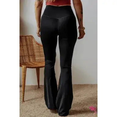 Black V Shape High Waist Flared Leggings