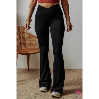 Black V Shape High Waist Flared Leggings Dear lover