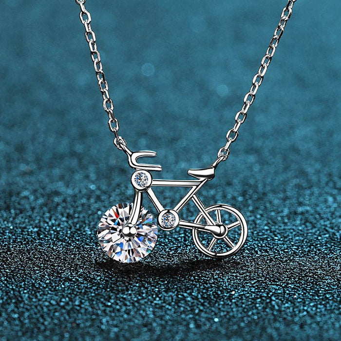 Sterling Silver Moissanite Bicycle Pendant Necklace