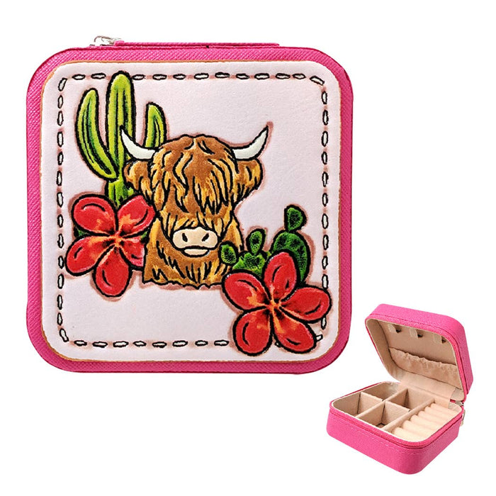 Western Theme Printed Squared Leather Jewelry Box